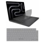 NovStrap Apple MacBook Pro 14 İnç M3 A3401 A3185 A3112 ile Uyumlu Türkçe Q Gri Füme Silikon Klavye Koruyucu Kılıf