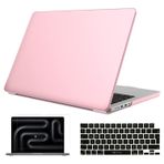 Novstrap Apple Macbook Pro 14 Inç M4 A3401 A3112 A3185 ile Uyumlu Parlak Kılıf + Siyah Klavye Kılıfı +Film - Pembe