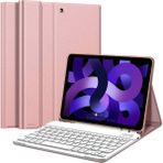 NovStrap iPad Air 4 5 6 Nesil 10.9 inç iPad Air 11 M2 M3 M4 Uyumlu Bluetooth Klavyeli Tablet Kılıfı - Rose Gold