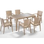 Novussi 6 Kişilik Cappucino Rattan Efektli Camlı Masa Takımı + 6 Koltuk