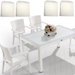 Novussi 90x150 Classi Rattan Masa ve 4 Adet Minderli Paris Koluk - Bahçe takımı - Beyaz