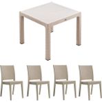 Novussi 90X90 Classi Rattan Masa(1) - Nice Rattan Koltuk(4) Bahçe Takımı - Bej