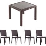 Novussi 90X90 Classi Rattan Masa(1) - Nice Rattan Koltuk(4) Bahçe Takımı - Kahverengi