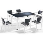 Novussi Seginus 90 x 150 cm 6'lı Camlı Bahçe Masa Takımı Beyaz Antrasit