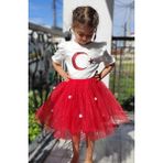 Novy Baby 23 Nisan Bayram Doğum Günü Özel Gün Kız Çocuk Bebek Tütü Etek - 2-9 Yaş - Kırmızı