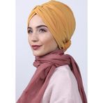 Nowa Scarf Çift Yönlü Güllü Düğüm Bone Hardal Sarısı