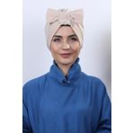 Nowa Scarf Deniz De Ve Kullanılan Fiyonklu Çift Taraflı Bone Bej