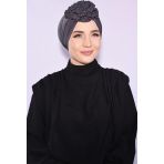 Nowa Scarf Güllü Büzgülü Çift Taraflı Bone Füme - Füme