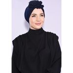 Nowa Scarf Güllü Büzgülü Çift Taraflı Hazır Bone Lacivert - Lacivert