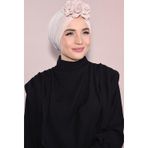 Nowa Scarf Güllü Büzgülü Çift Taraflı Tesettür Bone Bej