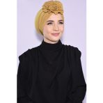 Nowa Scarf Güllü Çift Taraflı Büzgülü Bone Hardal Sarısı - Hardal