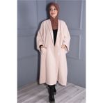 Nowa Scarf Kaşe Cepli Şapkalı Panço Bej