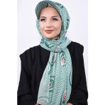 Nowa Scarf Şapkalı Desenli Şal Mint