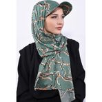 Nowa Scarf Şapkalı Desenli Şal Yeşil