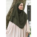Nowa Scarf Sufle Khimar Orta Boy Tesettür Peçeli Şal Haki Yeşili