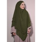 Nowa Scarf Sufle Khimar Tesettür Peçeli Şifon Şal Yağ Yeşili