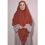 Nowa Scarf Sufle Khimar Tesettür Peçeli Üç Katlı Şifon Şal Kiremit