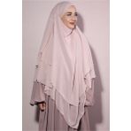 Nowa Scarf Sufle Khimar Tesettür Peçeli Üç Katlı Şifon Şal Somon