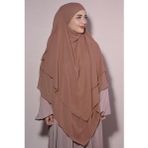 Nowa Scarf Sufle Khimar Tesettür Peçeli Üç Katlı Şifon Şal Taba