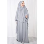 Nowa Scarf Tesettür Medine İpeği Elbise Sufle İkili Takım Gri
