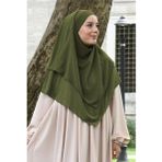 Nowa Scarf Tesettür Orta Boy Hazır Şifon Sufle Khimar Yağ Yeşili