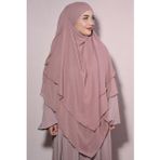 Nowa Scarf Tesettür Sufle Khimar Şifon Üç Katlı Hazır Peçeli Açık Vizon