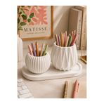Noya Home Noya Atelier Home Dekoratif Taş Tozu Organizer Seti – Geometrik Kalemlik, Yuvarlak Kalemlik ve Tepsi