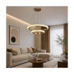 Noya Lighting LED Avize - Ledli Halka Avize - Yemek Masası Avizesi - Oturma Odası Salon Avizesi - 80*50*150 cm - Gold - Krem Rengi