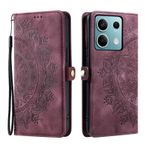 Noyabox Xiaomi Redmi Note 13 5G için deri kılıf, cep telefonu kılıfı, 3 kart bölmeli katlanır kılıf, stantlı, ayçiçeği totemi, Xiaomi Redmi Note 13 5G için, şarap kırmızısı