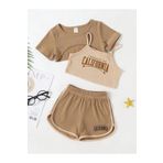 npLStore Kız Çocuk Baskılı T-shirt Askılı Crop Şort Takım