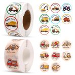 NQEUEPN Çocuklar için 1000 adet Araba ve Kamyon Çıkartmaları, 1 İnç Karikatür İnşaat Araç Sticker Rulo Yuvarlak Ulaşım Çıkartması Erkek Öğrenciler Öğretmen Anaokulu Okul Ödülü Doğum Günü