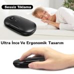 Nrt180 Şarj Edilebilir Sessiz Bluetooth Kablosuz Mouse 2.4 Ghz, Uzun Pil Ömrü, İnce Tasarım