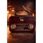 Ns-8092Bt Nostaljik Radyo Görünümlü Bluetooth,Hafıza Kartı,Usb Bellek,Aux Ve Radyo Destekli Hoparlör Bordo Ahşap