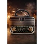 Ns-8092Bt Nostaljik Radyo Görünümlü Bluetooth,Hafıza Kartı,Usb Bellek,Aux Ve Radyo Destekli Hoparlör Metalik Gri