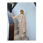 NS Moda Tesettür Asimetrik Tunik Pantolon Takım Krem Model- 495