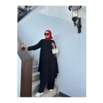 NS Moda Tesettür Asimetrik Tunik Pantolon Takım Siyah Model- 495