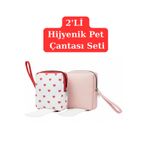 NS reliable 2'li Kadın Hijyenik Ped Saklama Çantası - Pembe ve Kalpli Ped Düzenleyici Organizer - 10x14x3 cm
