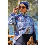 ns tasa Pelerin Model Blue Garden Desen Tasarım Tesettür Tulum Mayo