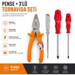 Nse Profesyonel Pense + 3’lü Tornavida Seti (Kontrol Kalemi, Düz ve Yıldız Tornavida) Dayanıklı El Aletleri Set