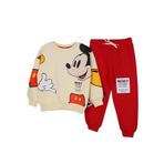 NSE Unisex Çocuk Mickey Mouse Baskılı 3 İplik Şardonsuz Kışlık Sweat ve Eşofman Alt Üst Takım