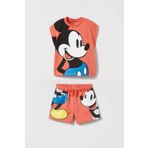 NSE Unisex Çocuk Mickey Mouse Baskılı Pamuklu Bisiklet Yaka T-shirt ve Şort Alt Üst Takım