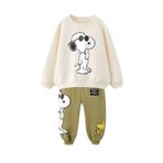 NSE Unisex Çocuk Snoopy Baskılı Haki Pamuklu Kışlık Sweat ve Eşofman Alt Üst Takım