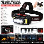 Nse USB Şarjlı Sensörlü LED Kafa Lambası 5 LED Cob Güçlü Aydınlatma Kafa Feneri Kamp, Balıkçılık, Avcılık, Tamir, Bisiklet ve Acil Durum Lambası