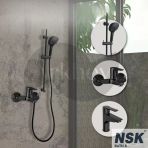 Nsk Alamera Lavabo + Banyo Bataryası Ve Calma Square Sürgülü Duş Takımı Seti - Mat Siyah N5002029