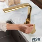 Nsk Alora Pro Döner "L" Borulu Eviye Bataryası - Pvd Altın / Döküm Boru N3062219