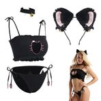 NSKRKOW Sexy Cat Cosplay İç Çamaşırı Büyük Beden Anime Kitten Bikini Kostümü Kawaii Hizmetçi Kıyafeti Sütyen Külot Japon İç Giyim