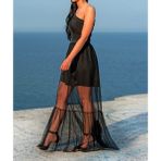 NSM Life Uzun Tül Etek ve Mini Saten Etek Transparan Uzun Etek Zarif Tül Etek ve Saten Etek - Siyah - XS