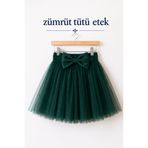 NSMLİFE Kız Çocuk Zümrüt Yeşil Fiyonk Detaylı Astarlı Etek