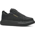 Nstil Günlük Erkek Casual Lastikli Kalın Yüksek Topuklu Desenli Taban Oval Burun Sneaker Spor Ayakkabı 111 - Siyah - Siyah