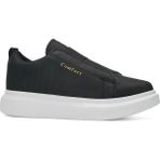Nstil Günlük Erkek Sneaker Casual Kalın Yüksek Queen Taban Oval Burun Bant Detaylı Spor Ayakkabı 109 - Siyah - Beyaz